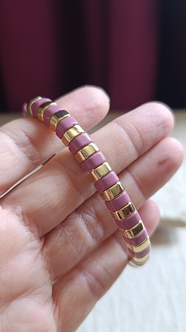 Pembe-Gold Lastikli Seramik Bileklik