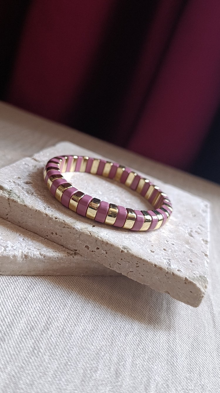Pembe-Gold Lastikli Seramik Bileklik