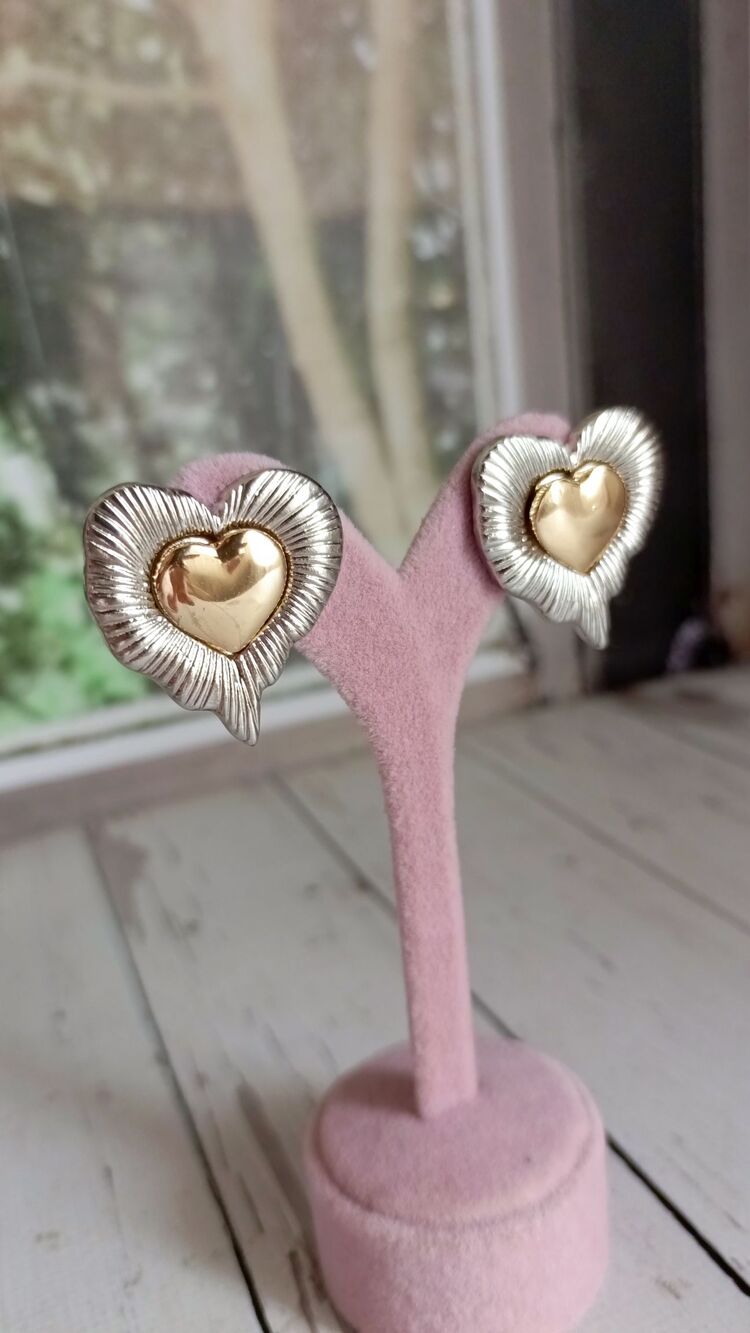 Gold Kalp Detaylı Gümüş Kalp Küpe