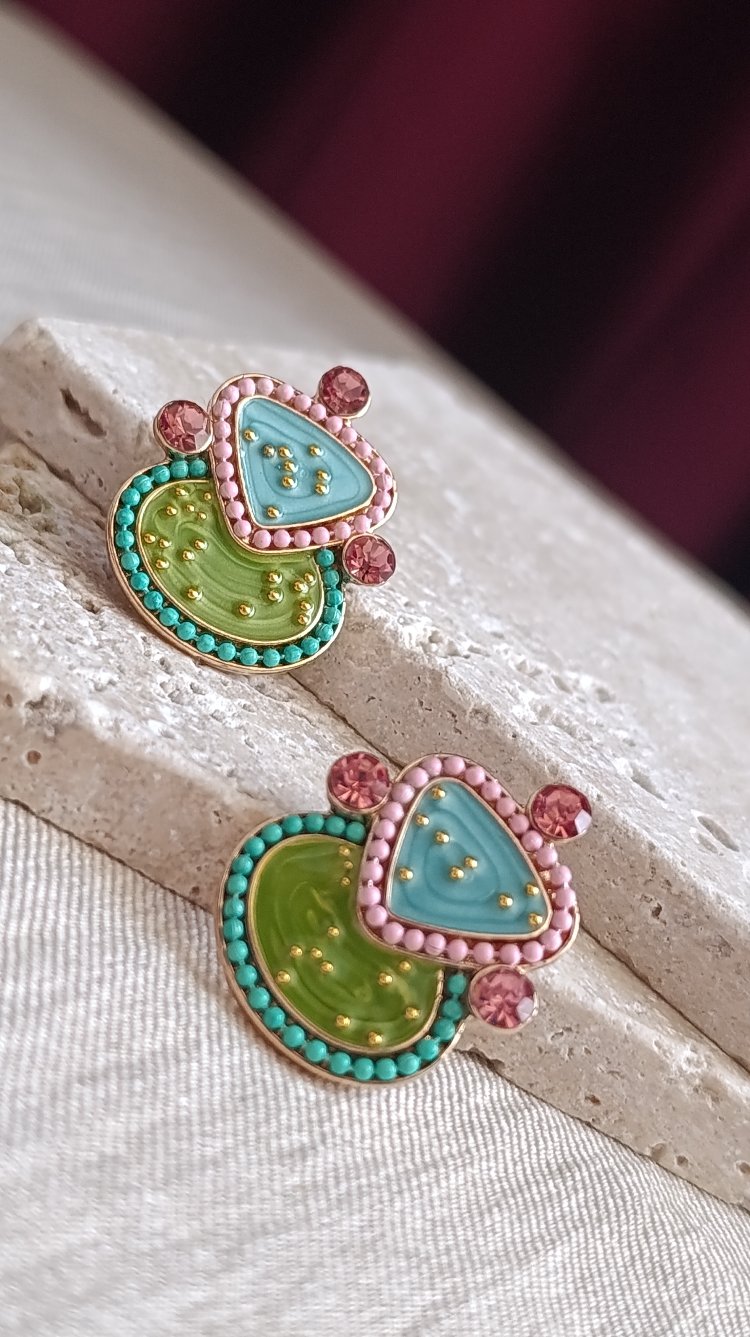 Pembe-Yeşil Mineli Küpe