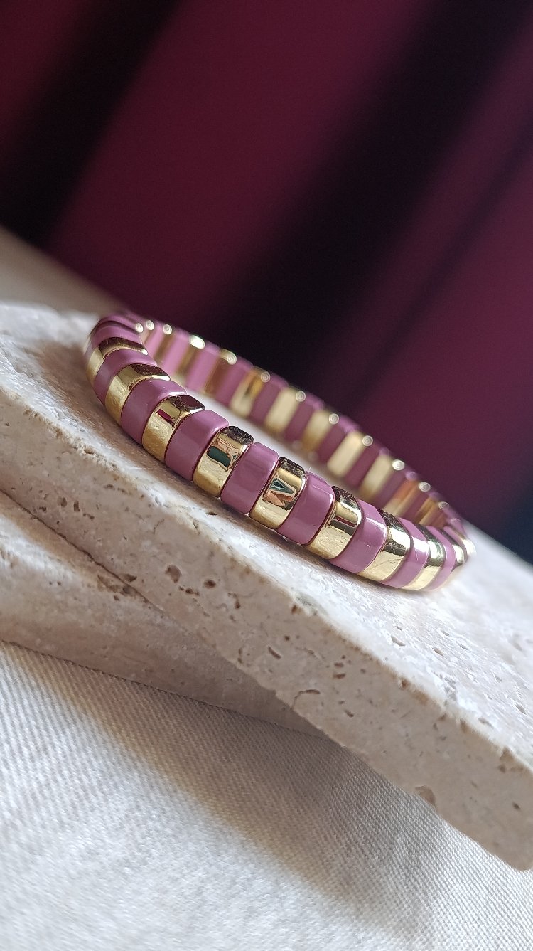 Pembe-Gold Lastikli Seramik Bileklik