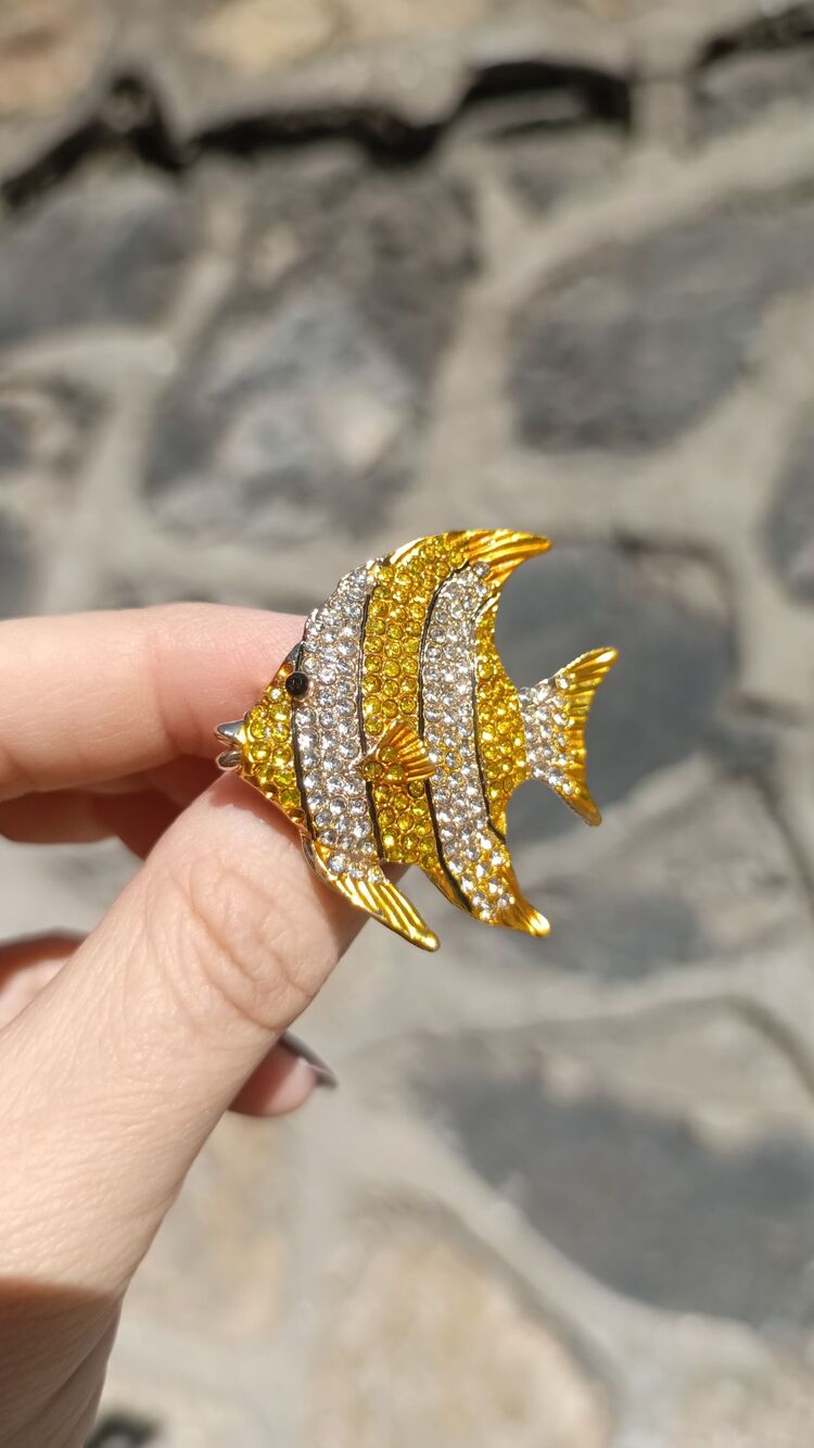 Zirkon Taşlı Sarı Balık Broş