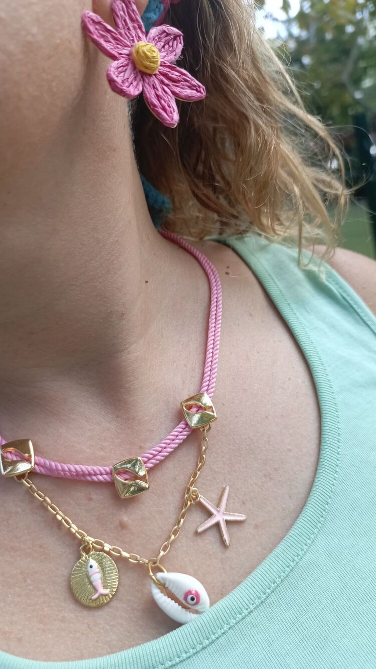 Deniz Temalı Pembe İp Kolye