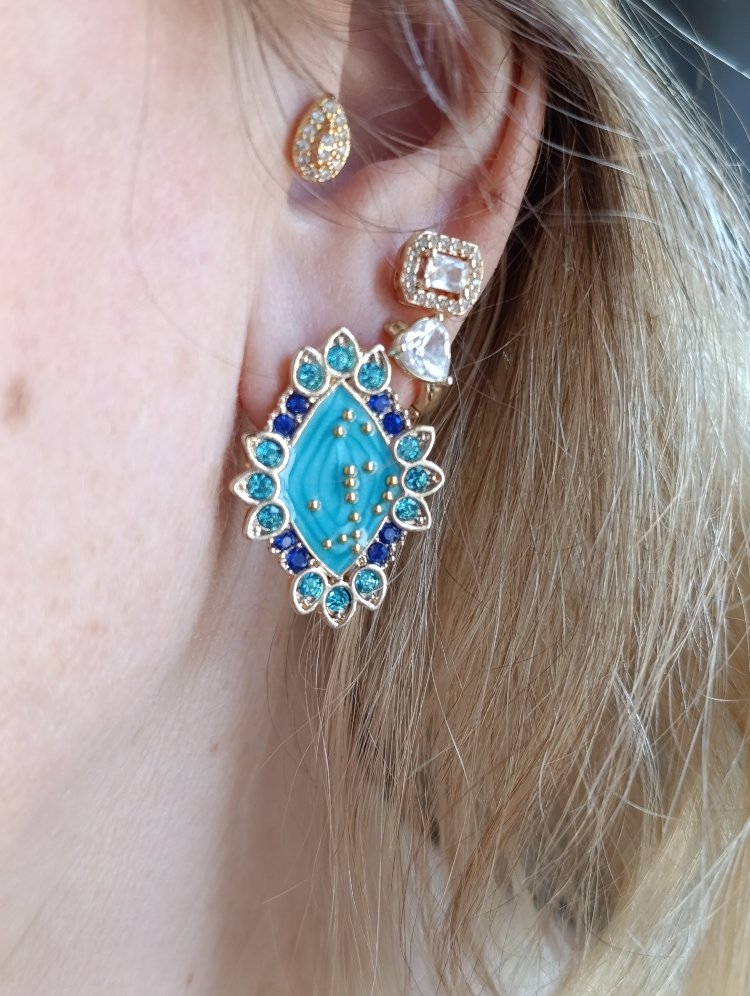 Turkuaz-Lacivert Mineli Küpe