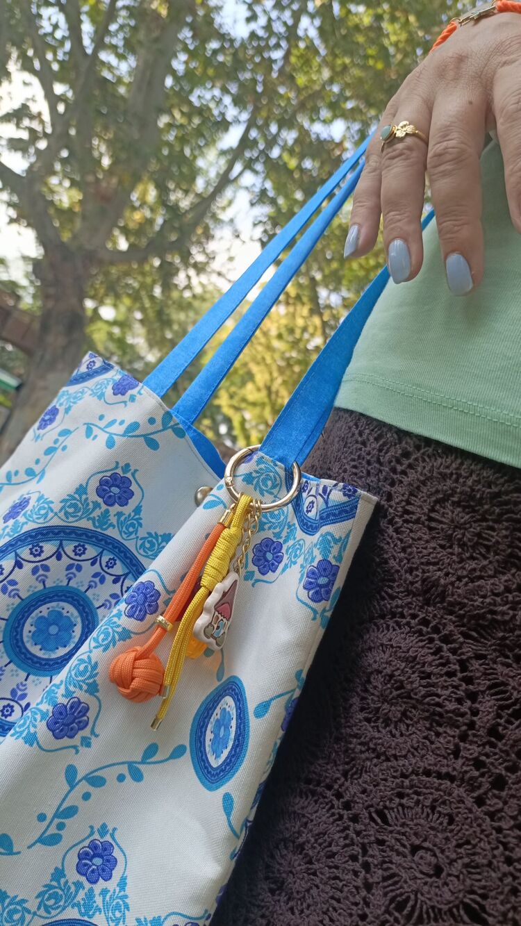 Turkuaz Beyaz Bez Çanta
