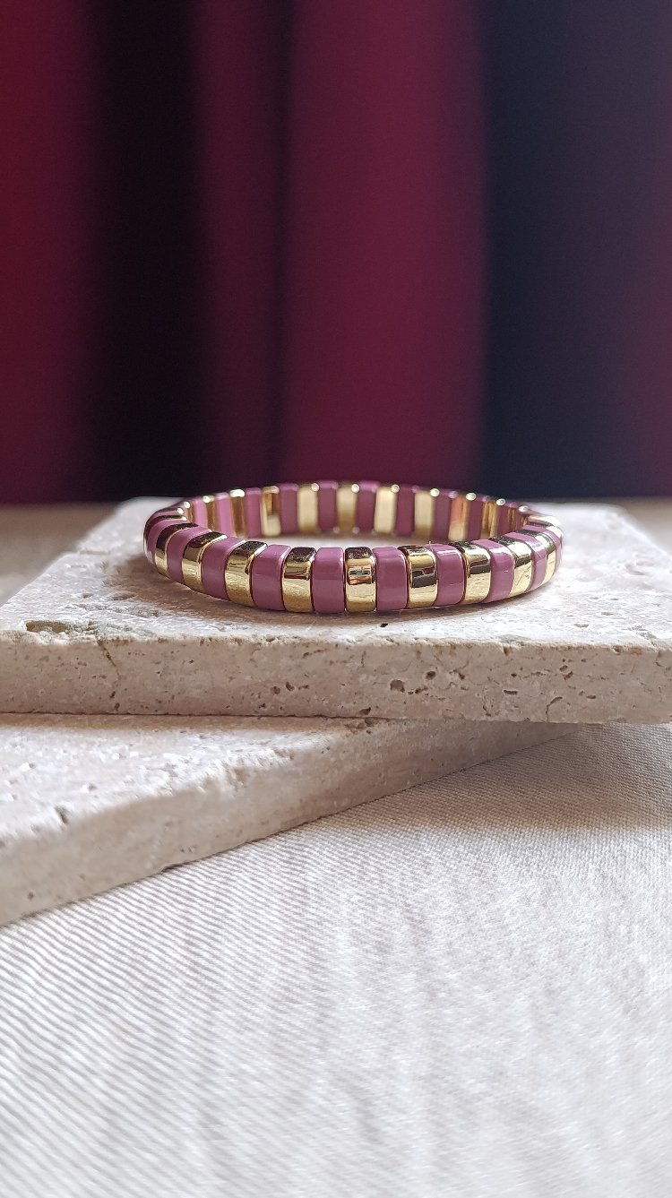Pembe-Gold Lastikli Seramik Bileklik