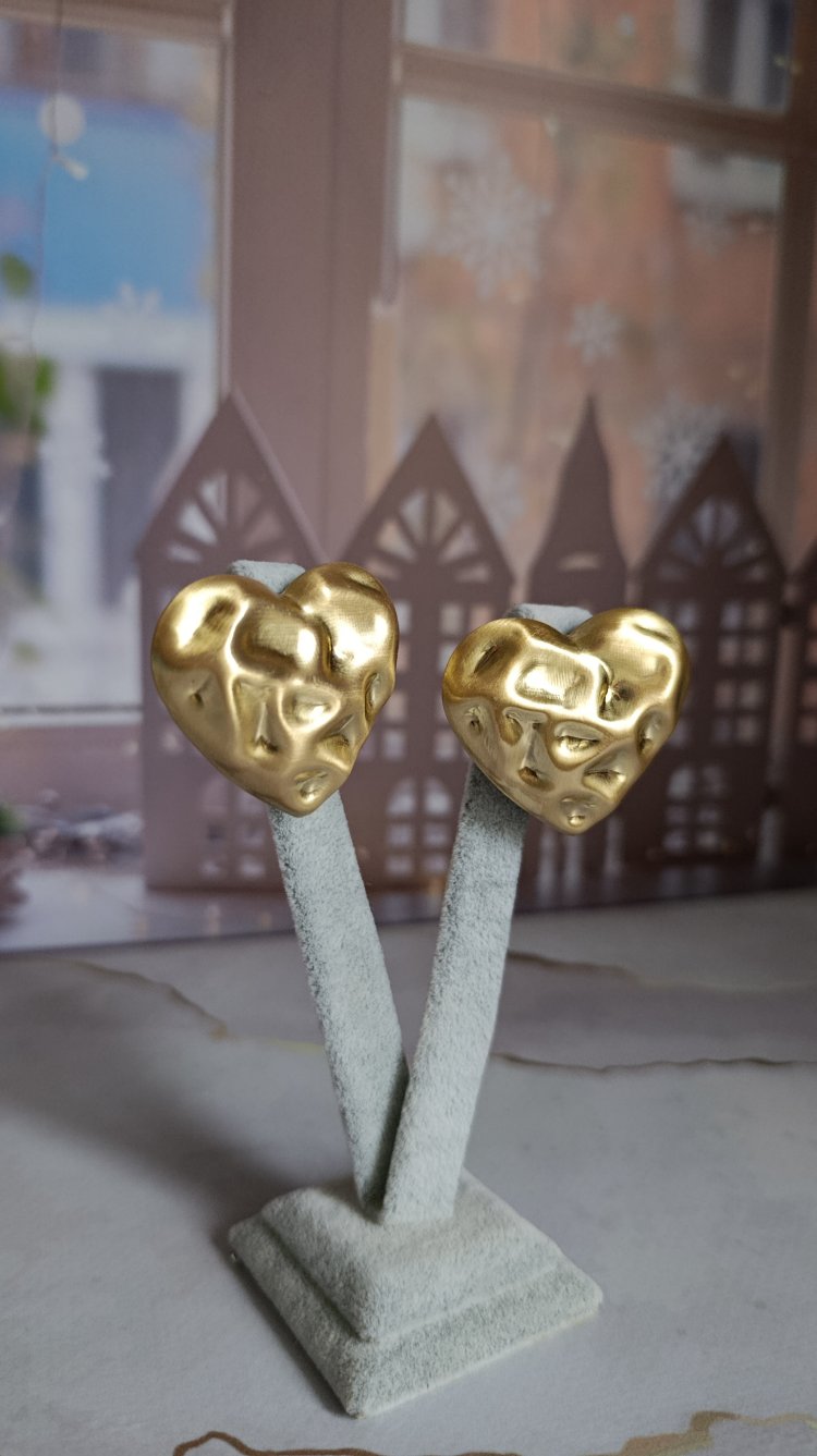 Dövme Plaka Mat Gold Kalp Küpe