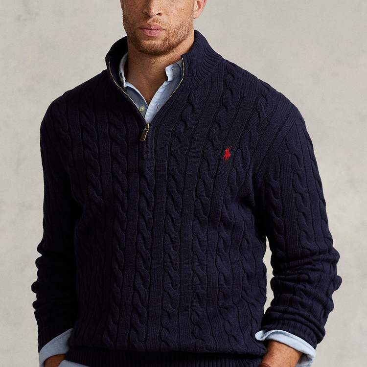 RL Lacivert Half -Zip %100 Cotton 