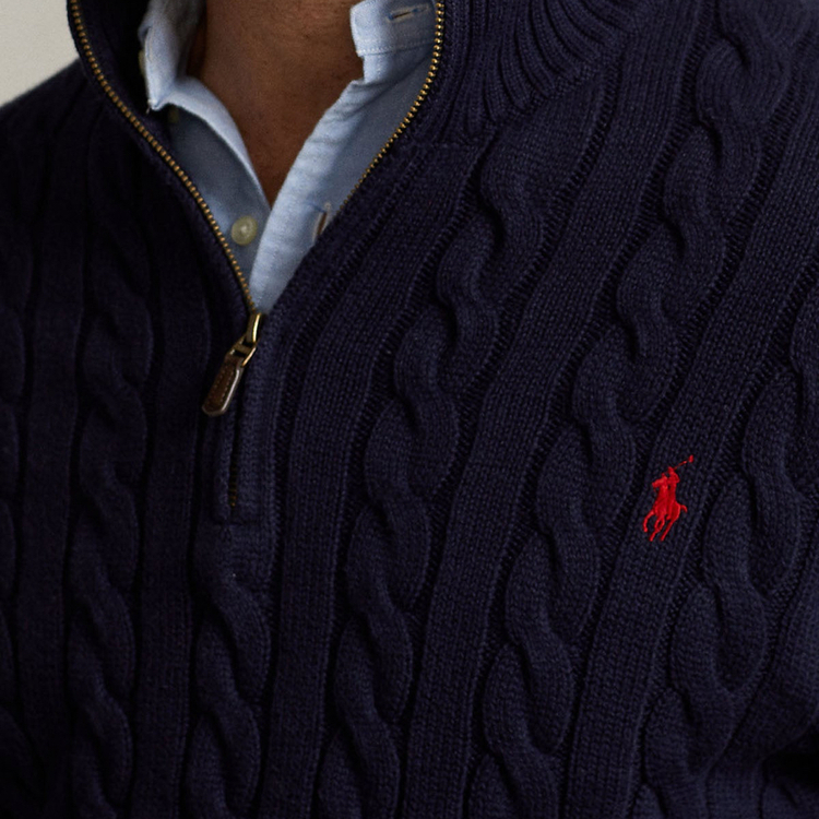 RL Lacivert Half -Zip %100 Cotton 