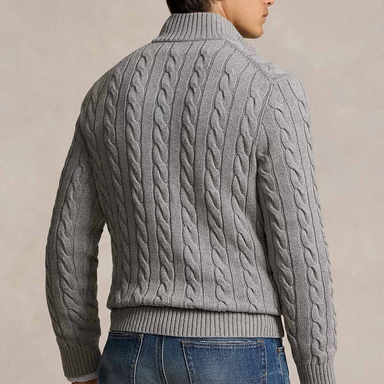 RL Gri Half-Zip %100 Cotton Knitwear 