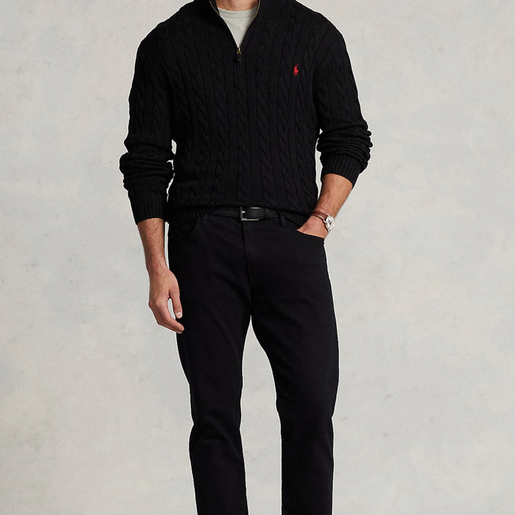 RL Half-Zip %100 Cotton Knitwear Siyah