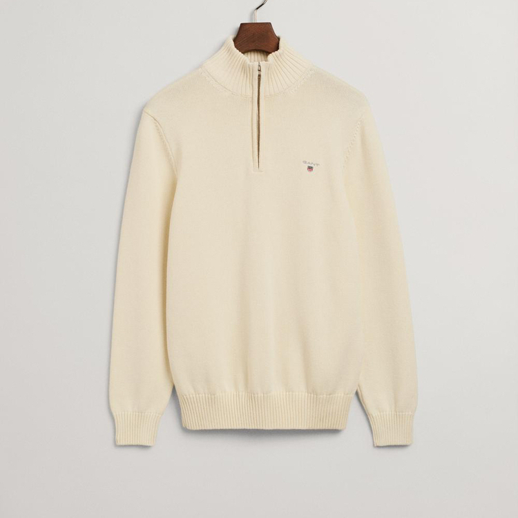 Gant Beyaz Half-Zip %100 Cotton Knitwear 