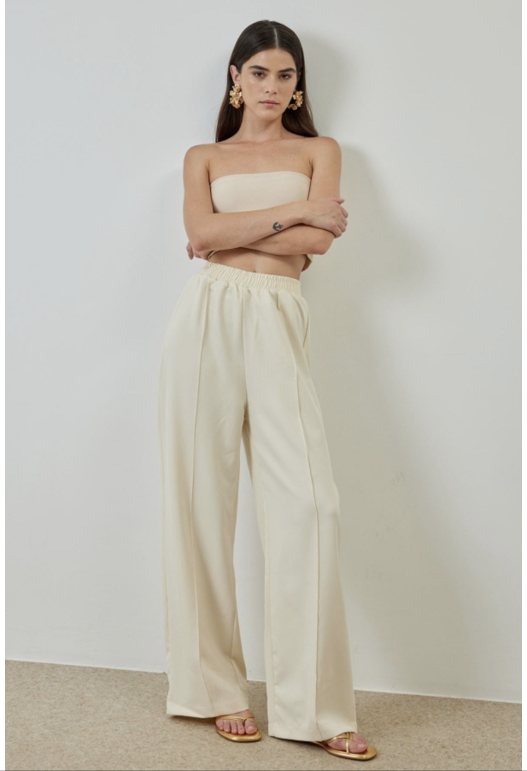 Nervürlü Krep Pantalon-Krem
