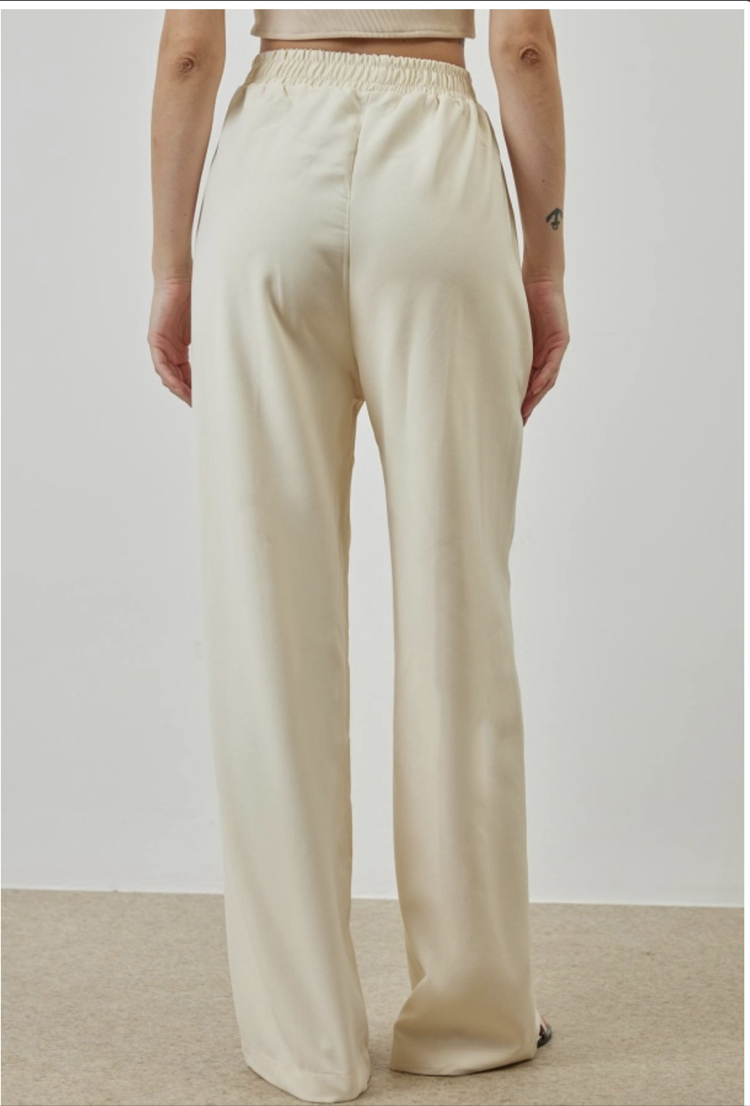 Nervürlü Krep Pantalon-Krem