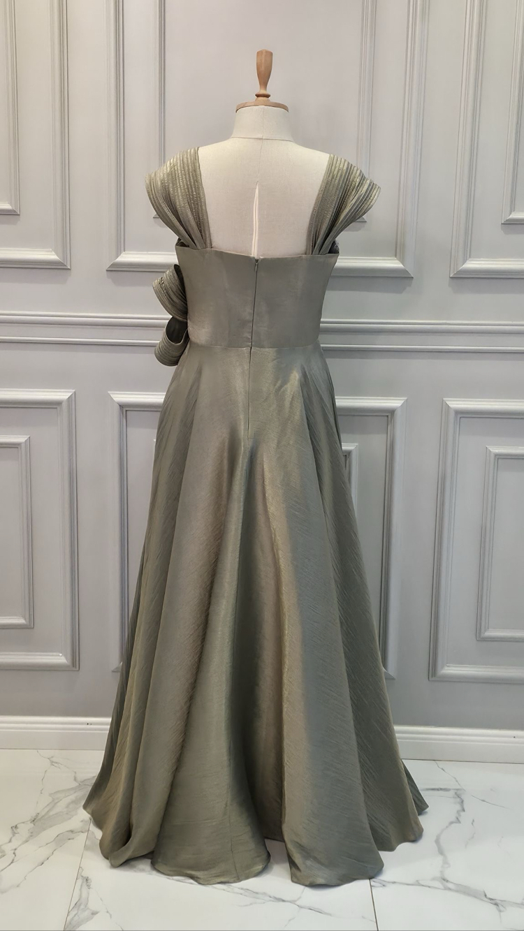 MOR SPOSA ÇİÇEK DETAYLI GECE ELBİSESİ
