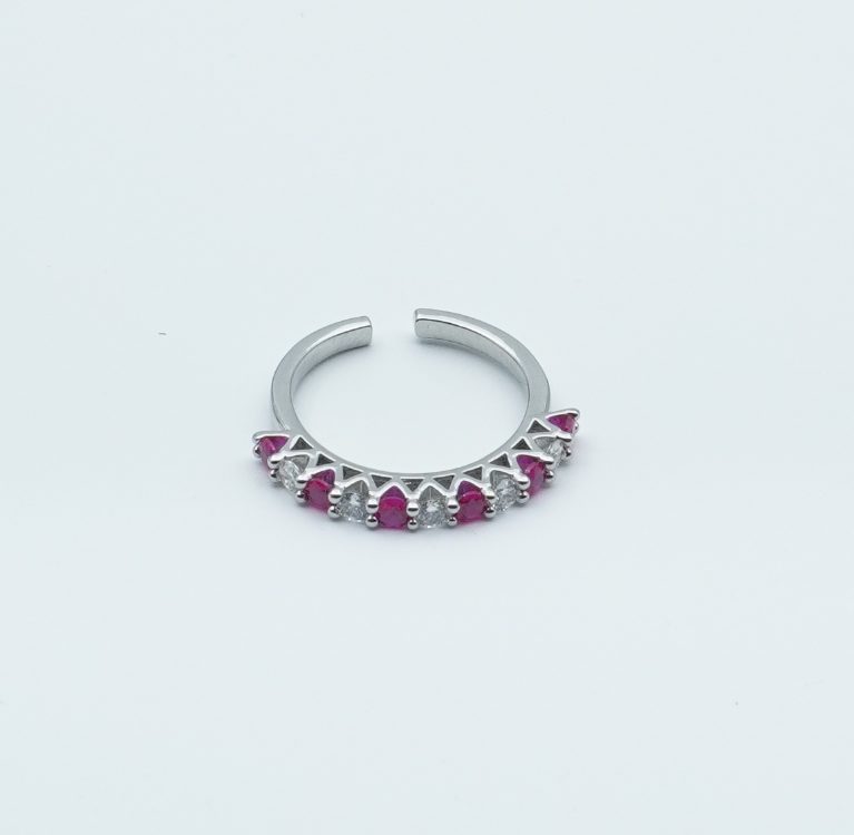 Renkli Taşlı Minimal Eklem Yüzüğü (Pembe & Yeşil)