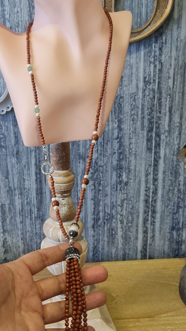 Yıldıztaşı ve markazitli barok inci kolye