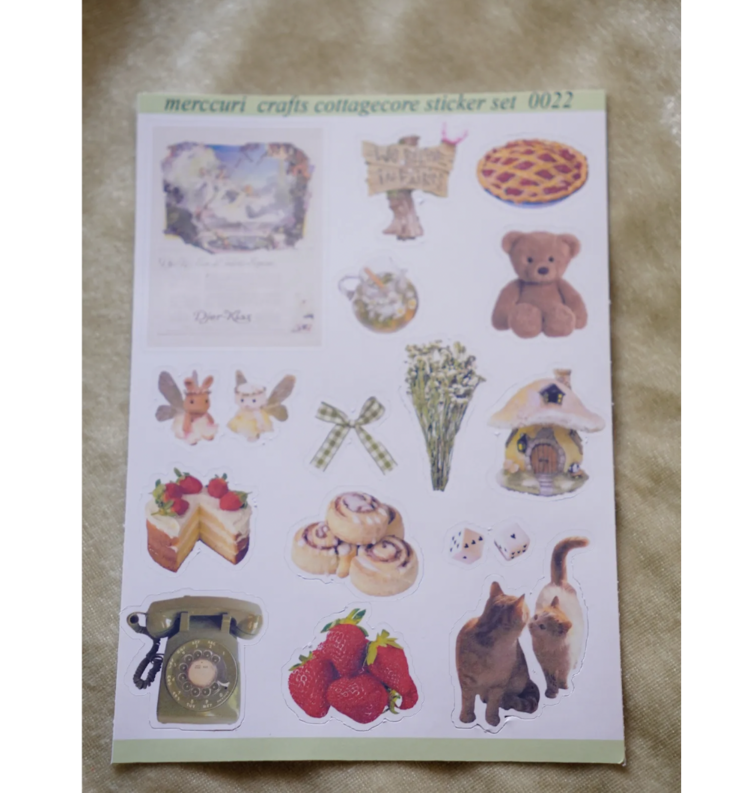 cottagecore sticker etiket kağıdı (16 adet sticker) ajanda defter scrapbooking folklore