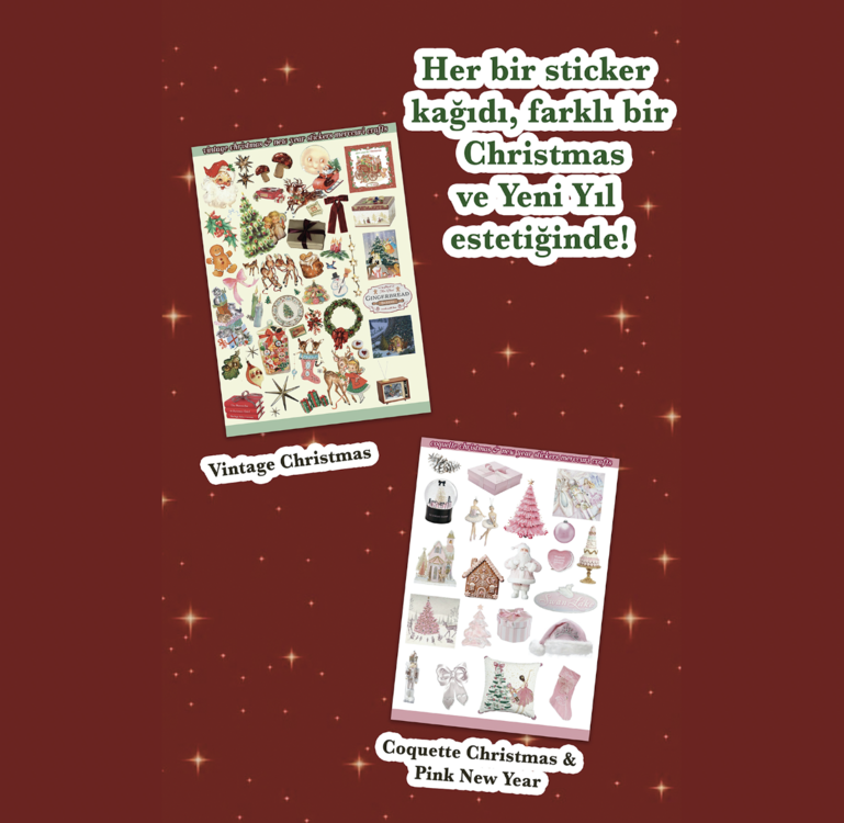Christmas 5'li Aesthetic Sticker Seti (125+ adet) 4 adet Yeni Yıl Kartpostal Hediyeli Journal
