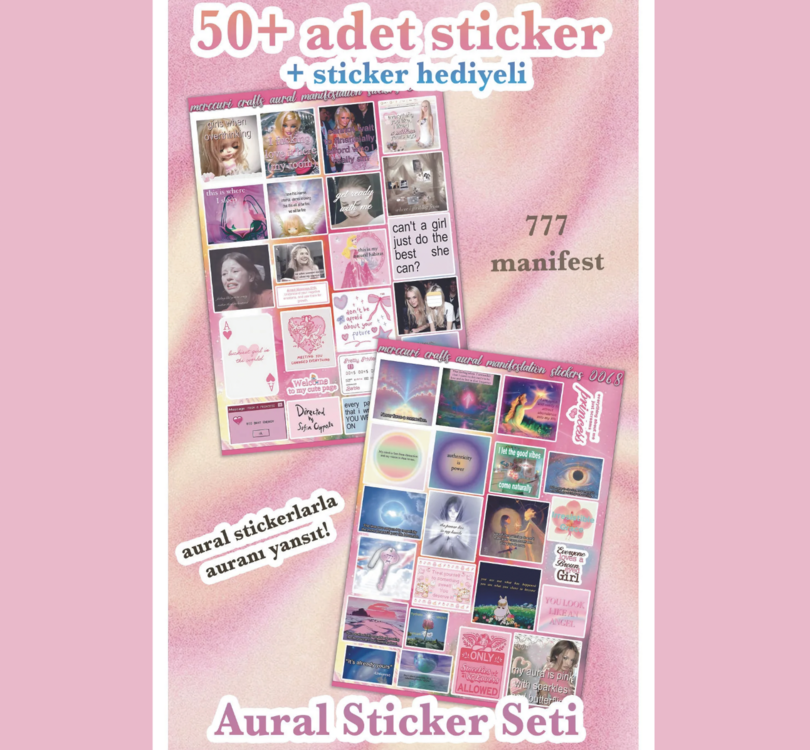 Olumlama ve Melek Numaralı Aura Sticker Seti 2'li, 50+ adet) Divine Feminine, Journal ve Defte