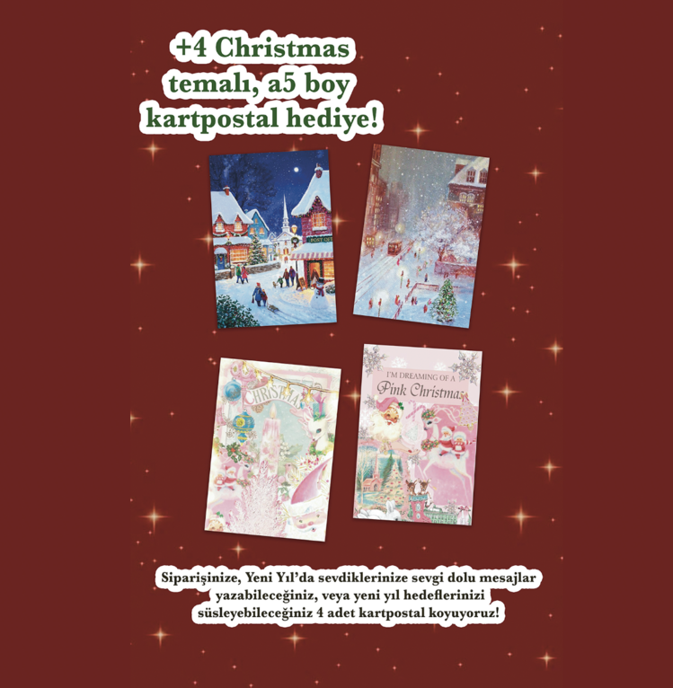 Christmas 5'li Aesthetic Sticker Seti (125+ adet) 4 adet Yeni Yıl Kartpostal Hediyeli Journal