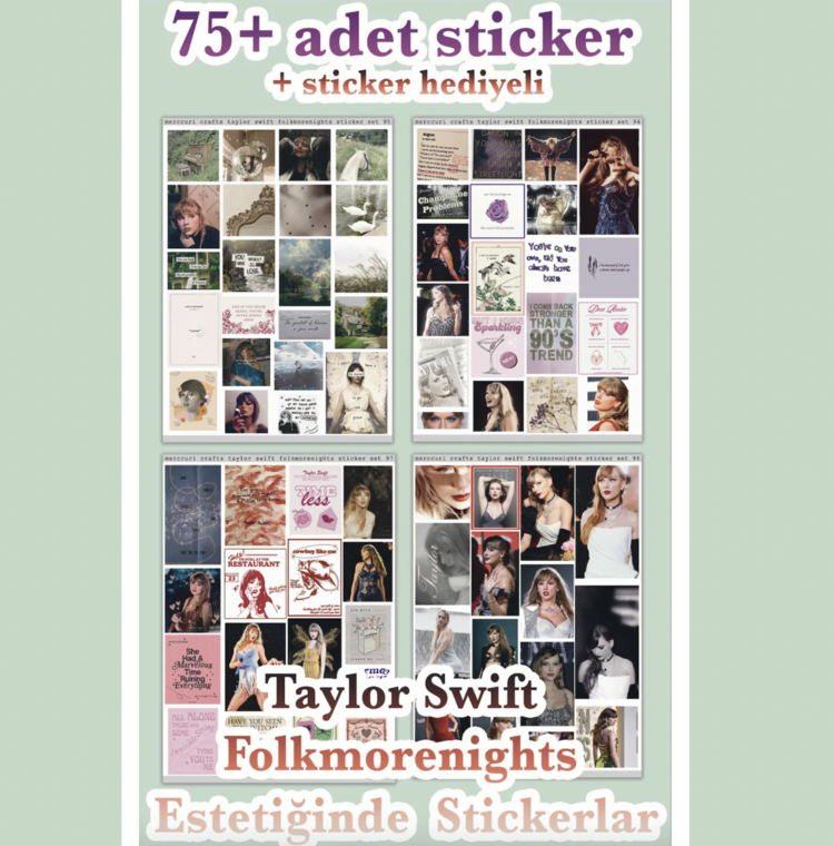 Taylor Swift - 4'lü Sticker (75+ Adet) Sticker Seti Folklore Evermore Midnights
