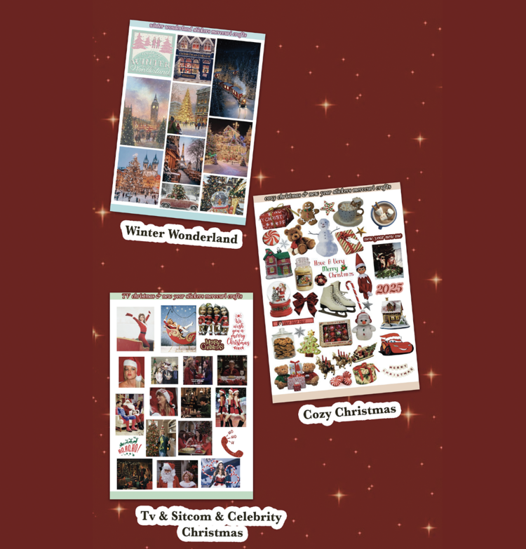 Christmas 5'li Aesthetic Sticker Seti (125+ adet) 4 adet Yeni Yıl Kartpostal Hediyeli Journal