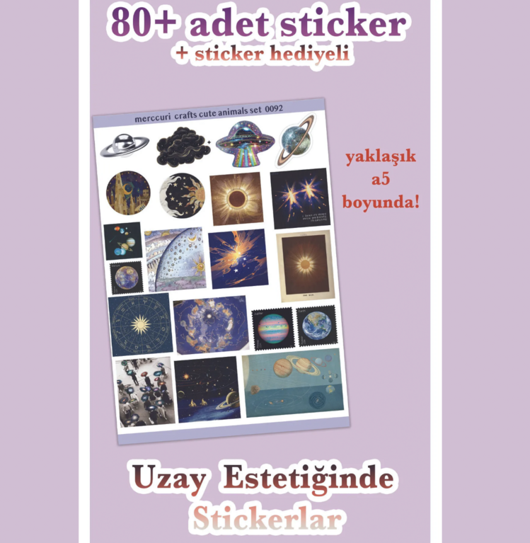 4'lü Sticker (80+ Adet) Uzay Space Estetik Sticker Seti - Etiket Planner Ajanda Laptop İçin