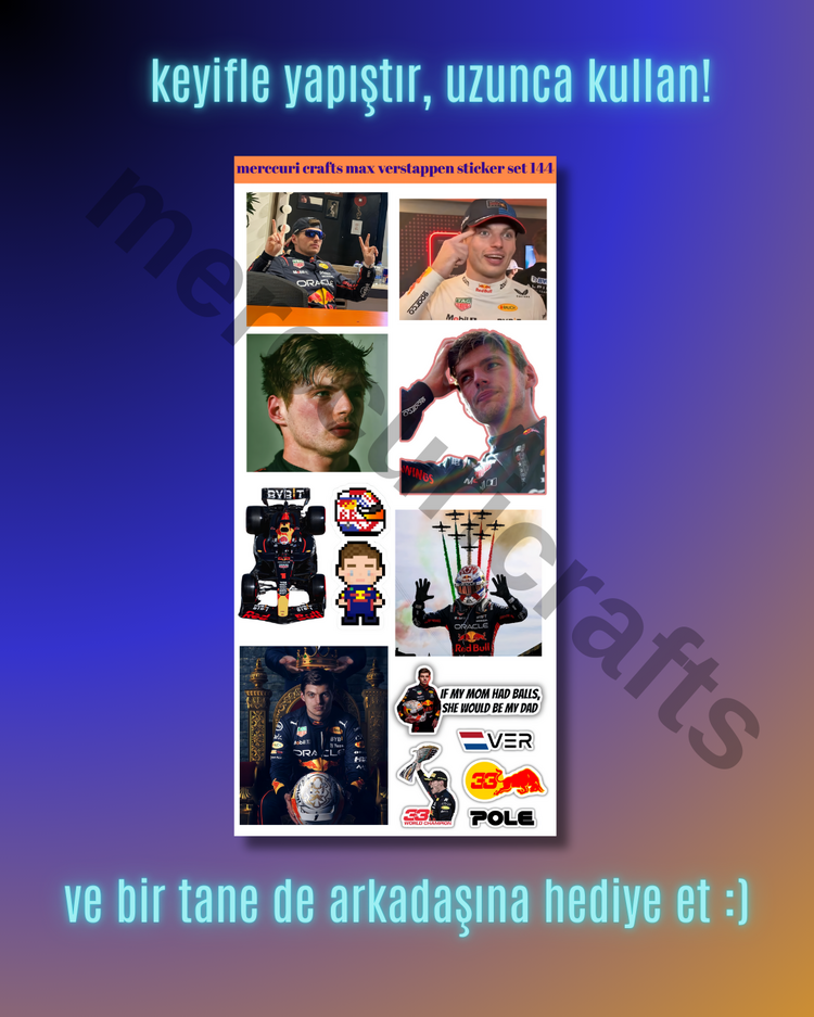 Max Verstappen F1 Sticker Seti (34+ adet, Yüksek Kaliteli) - Defter, Ajanda