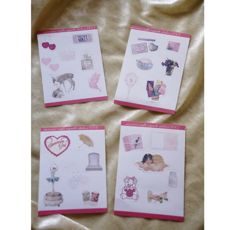 4'lü Sticker 25 Adet Soft Coquette Lana Del Rey Pembe Estetik Sticker Etiket Planner Ajanda Lap