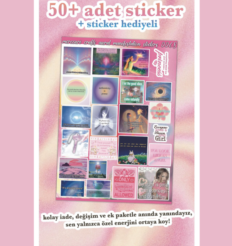 Olumlama ve Melek Numaralı Aura Sticker Seti 2'li, 50+ adet) Divine Feminine, Journal ve Defte
