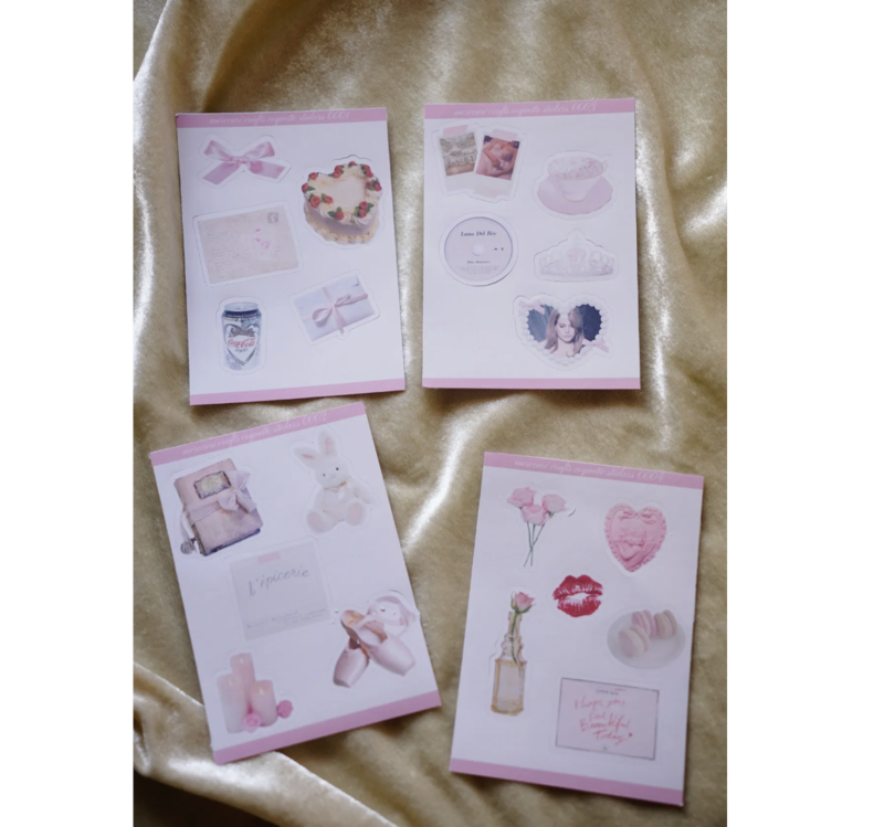 4'lü Sticker 21 Adet Soft Coquette Lana Del Rey Pembe Estetik Sticker Etiket Planner Ajanda Lap
