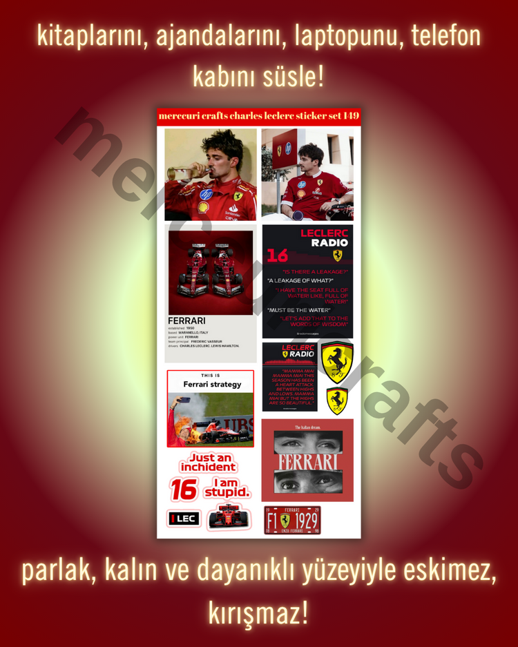 Charles Leclerc F1 Sticker Seti (34+ adet, Yüksek Kaliteli) - Defter, Ajanda