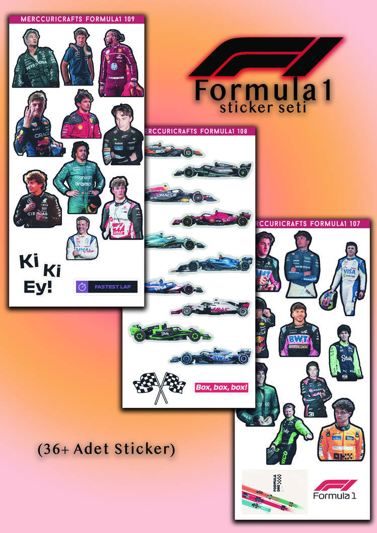 3'lü Sticker (36 adet) Formula1 Sticker Seti - Planner Ajanda