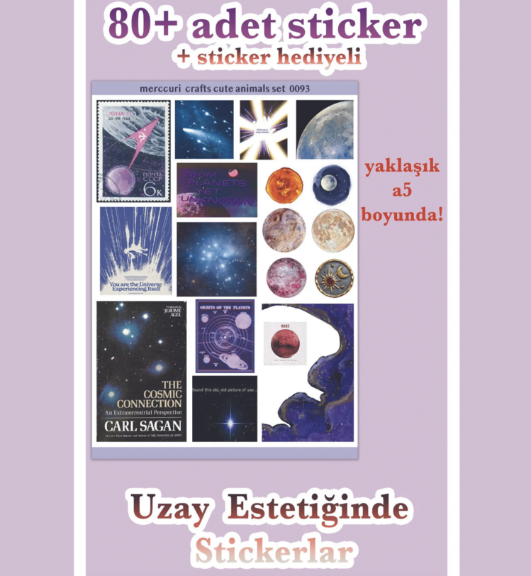 4'lü Sticker (80+ Adet) Uzay Space Estetik Sticker Seti - Etiket Planner Ajanda Laptop İçin