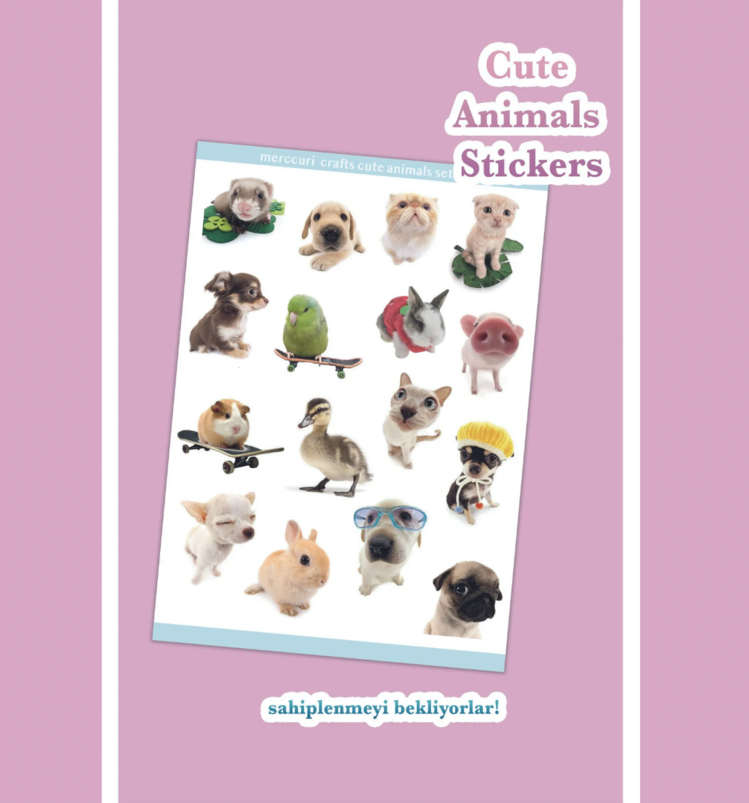 sevimli hayvan sticker seti (33 adet sticker) ikili meme komik ikili etiket defter scrapbooking