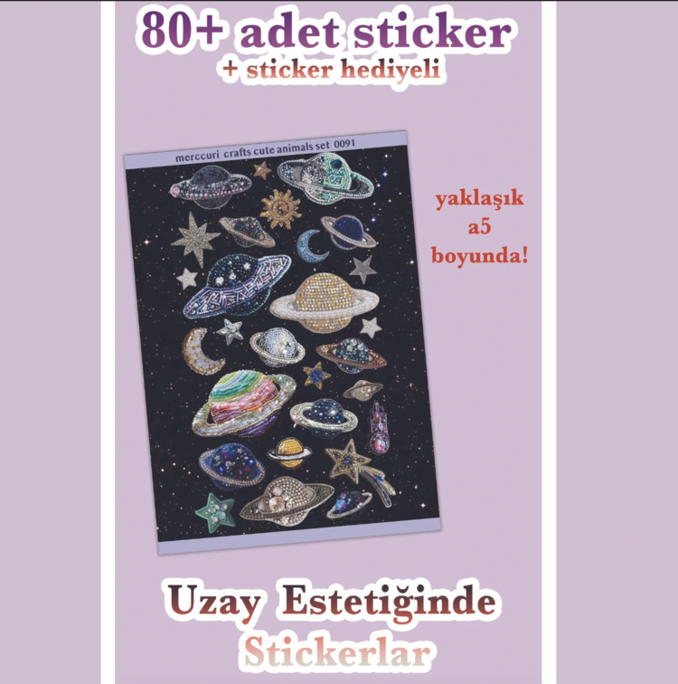 4'lü Sticker (80+ Adet) Uzay Space Estetik Sticker Seti - Etiket Planner Ajanda Laptop İçin