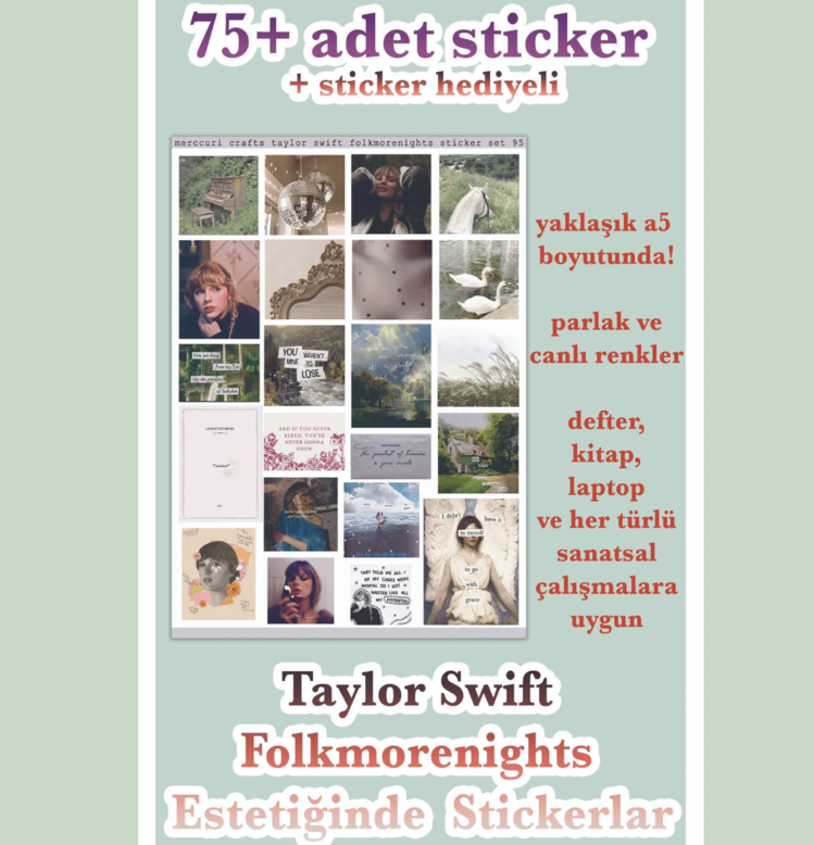 Taylor Swift - 4'lü Sticker (75+ Adet) Sticker Seti Folklore Evermore Midnights