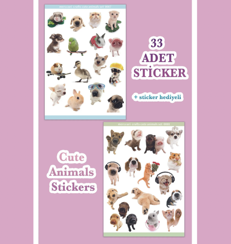 sevimli hayvan sticker seti (33 adet sticker) ikili meme komik ikili etiket defter scrapbooking
