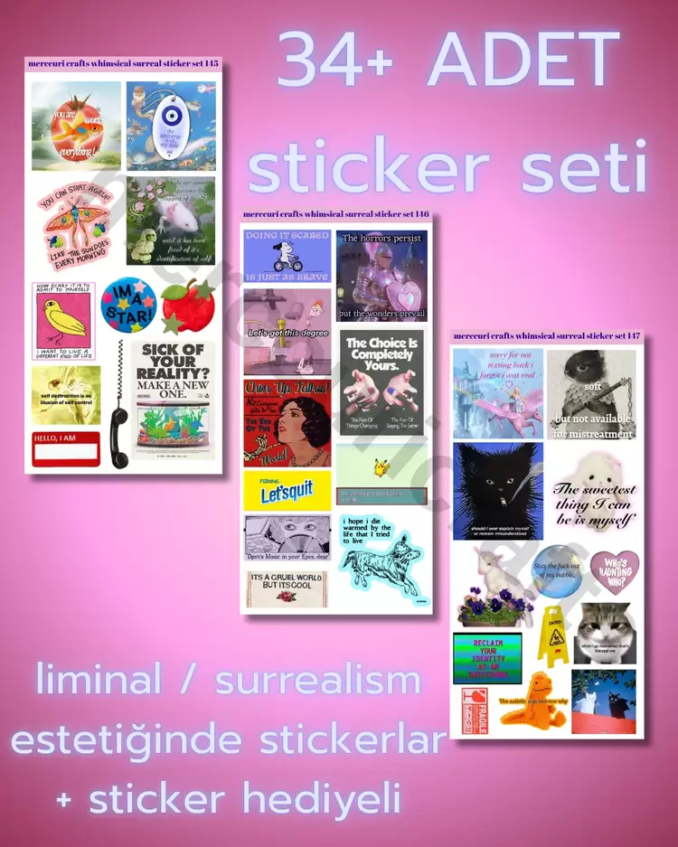 Liminal Sürreal Sticker Seti (34+ adet Yüksek Kaliteli) - Defter Ajanda, Laptop