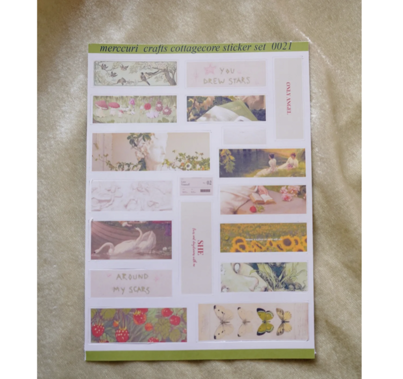 cottagecore sticker etiket kağıdı (18 adet sticker) ajanda defter scrapbooking folklore