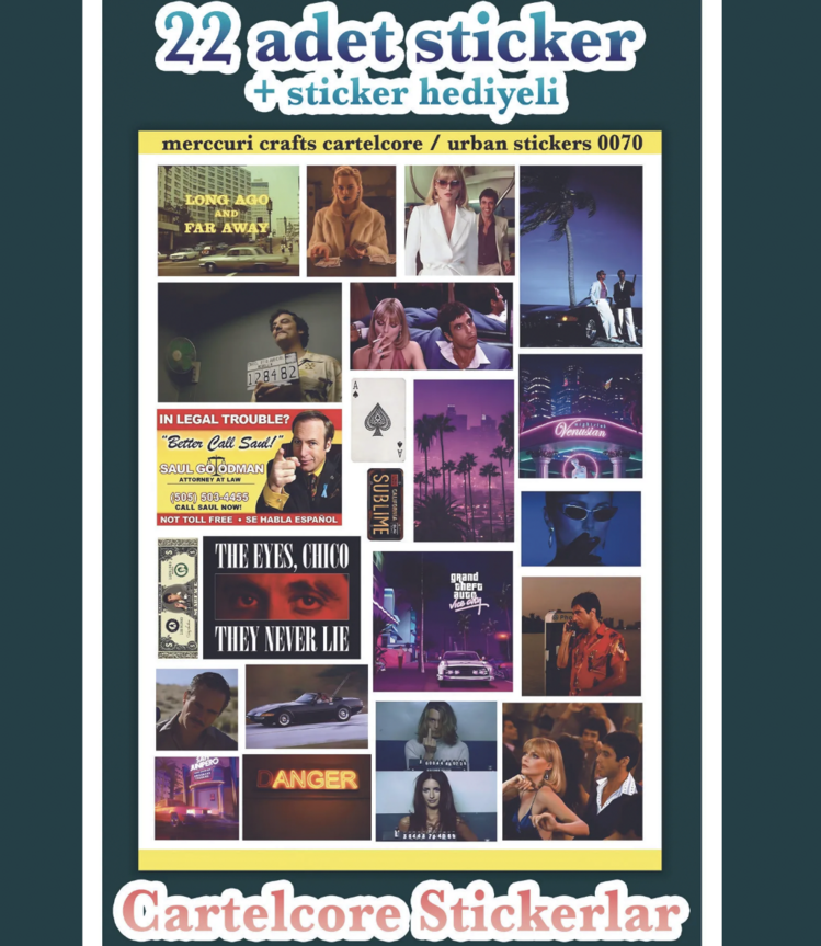 Cartelcore Estetik Sticker (22 Adet) Etiket Godfather Scarface GTA Defter Journal Süsleme