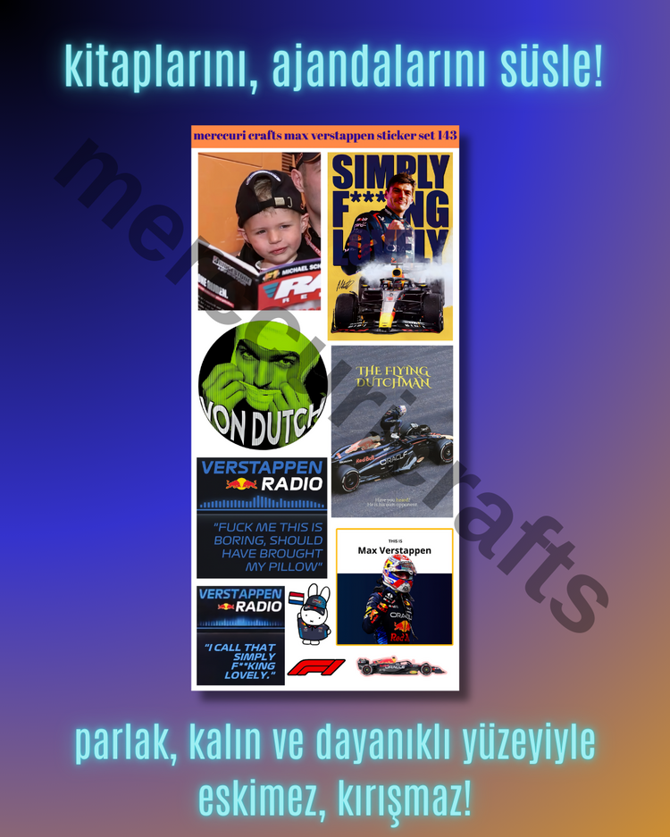 Max Verstappen F1 Sticker Seti (34+ adet, Yüksek Kaliteli) - Defter, Ajanda