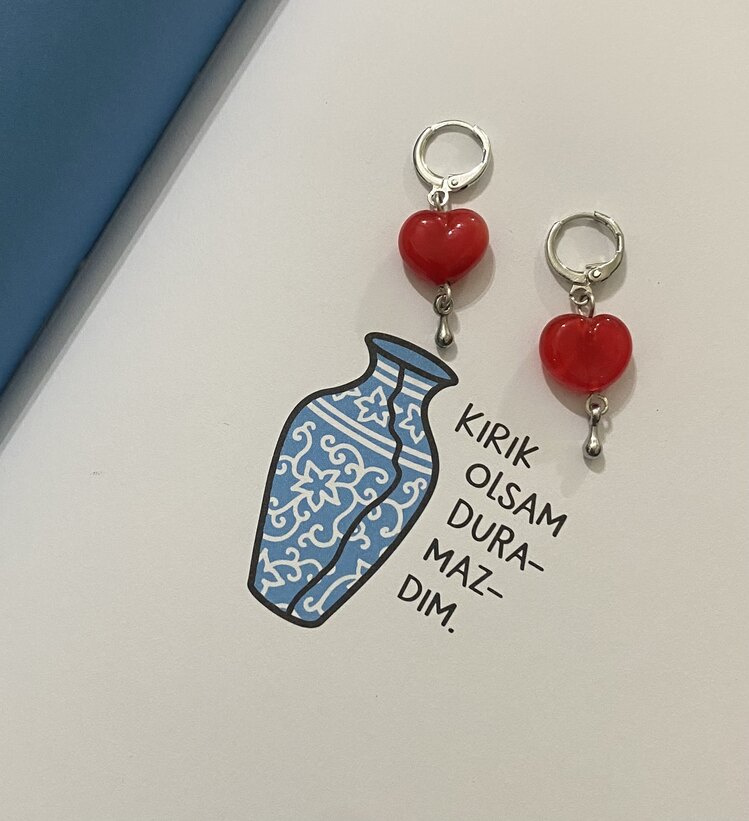 Şeffaf Kırmızı Murano Kalp Küpe