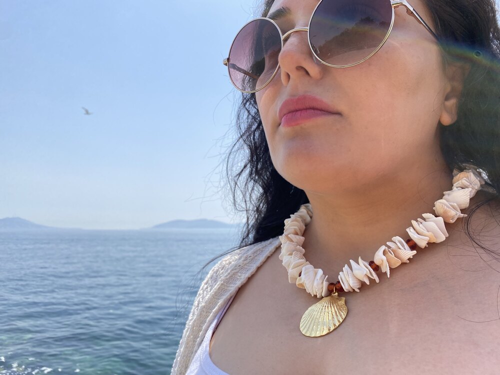 Hawaii Deniz Kabuğu Murano Cam Boncuk Kolye