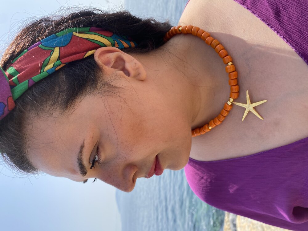 Bali Turuncu Murano Cam Boncuk Kolye