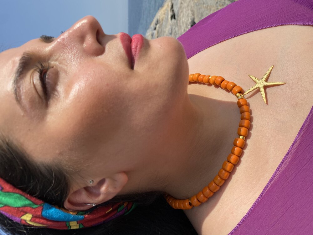 Bali Turuncu Murano Cam Boncuk Kolye