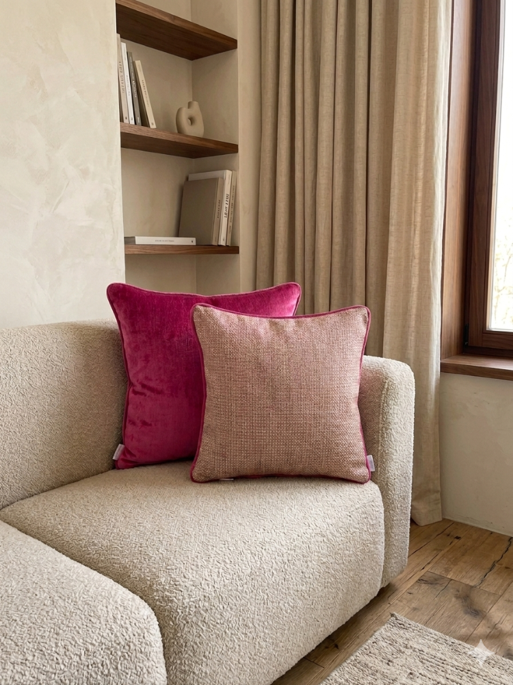 Fuchsia & Keten Dokuma Kırlent Kılıfı 2'li Set