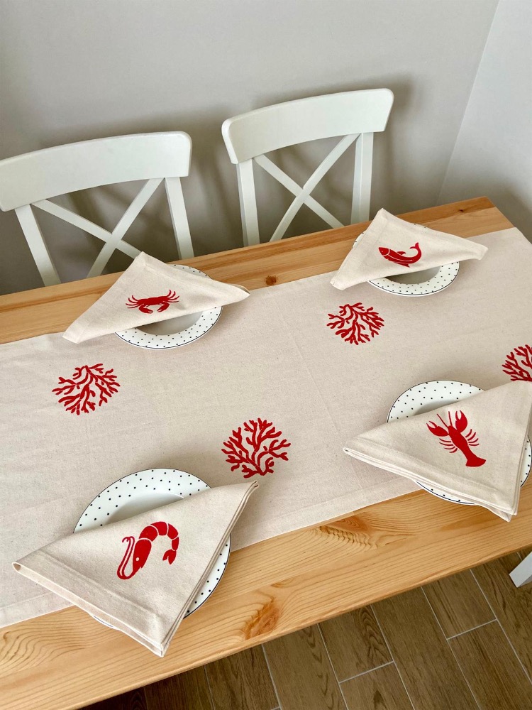 Keten Ocean Feast Runner + 4'lü Peçete Set