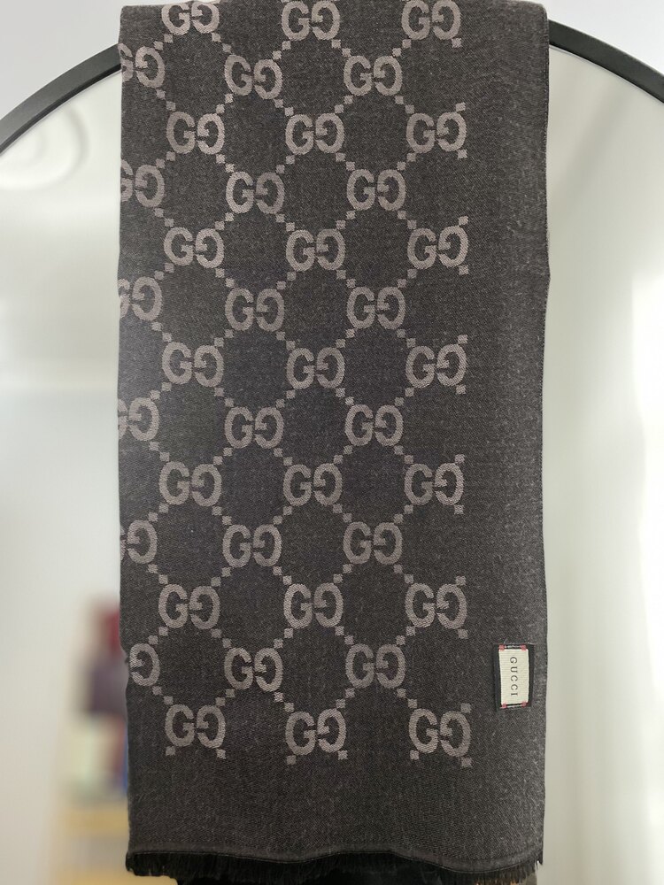 A Kalite İthal Gucci Çift Taraflı Yün İpek Şal (Antrasit)